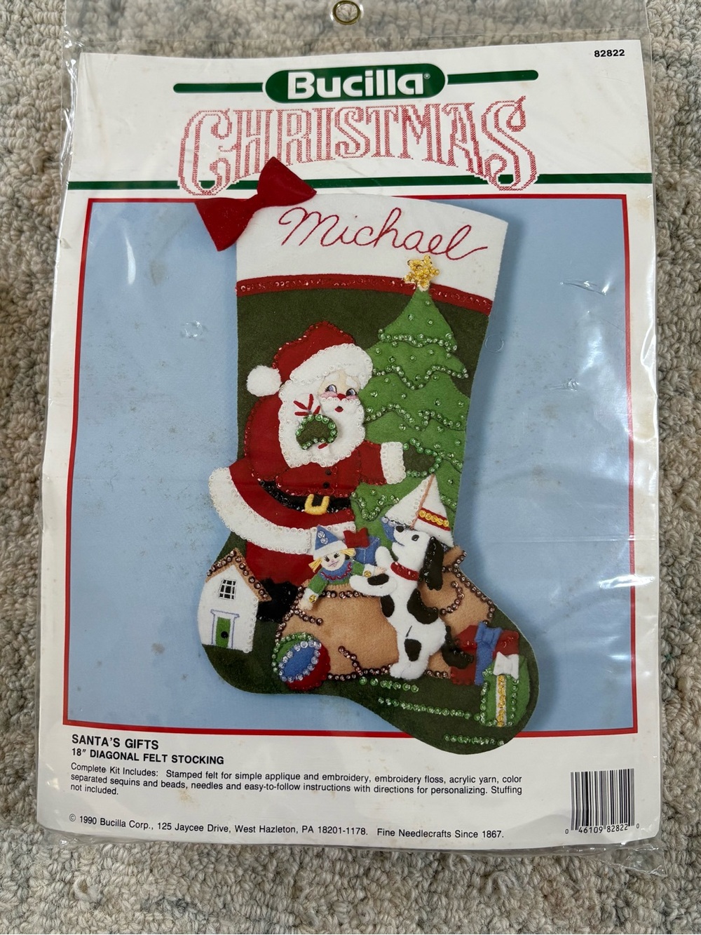 Bucilla 82822 Santa's Gifts 18" Diagonal Felt Stocking Kit (1990) - Unopened